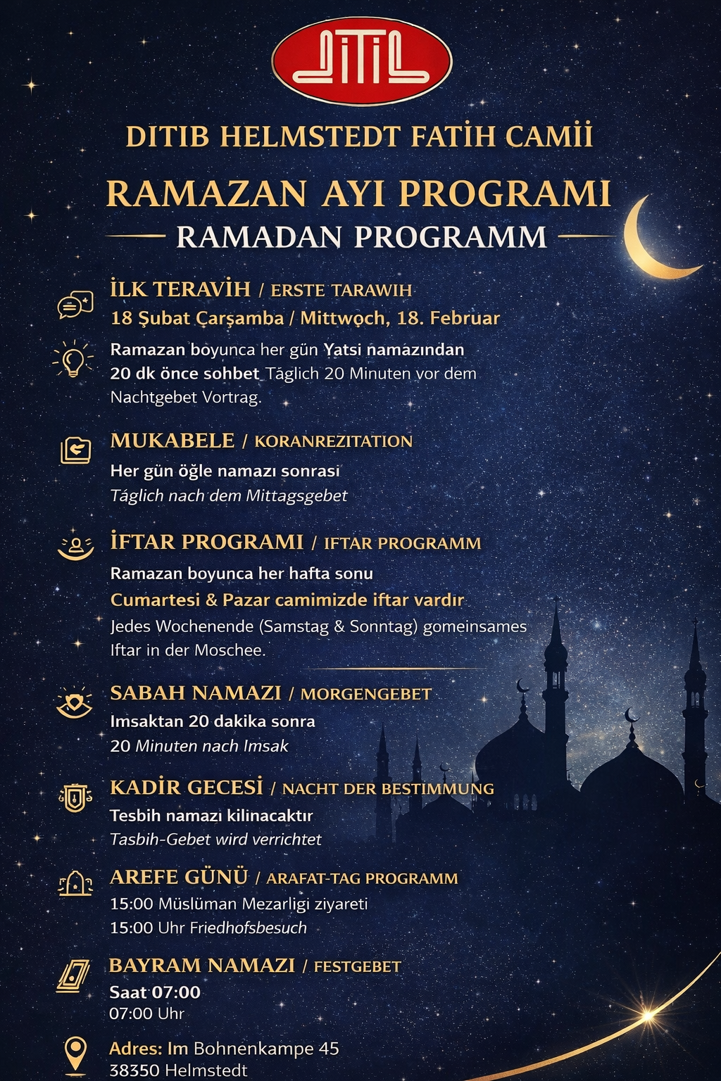 HELMSTEDT FATIH CAMİİ RAMAZAN AYI PROGRAMI